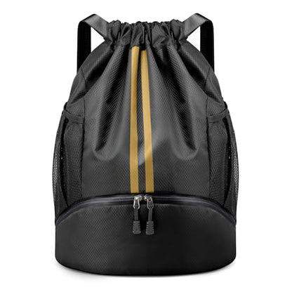 PinCute Gym Bag Drawstring Backpack for Sports, Swim, Workout, Black Gold - color: Black Gold