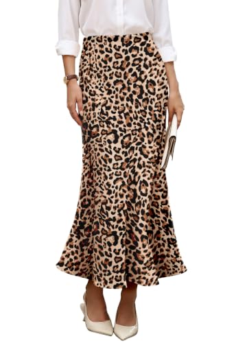 OFEEFAN Stain Skirts for Women Elegant High Waist Cocktail Party Midi Skirt - color: Leopard, size: Medium