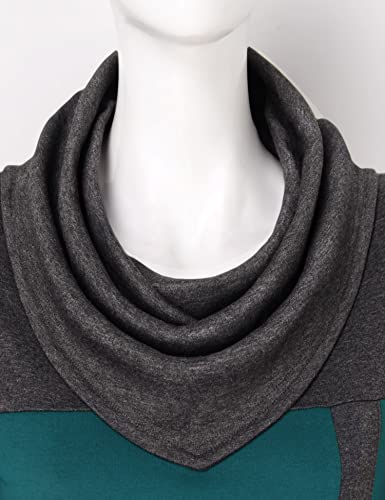 Furnex Women's Long Sleeve Cowl Neck Tunic Top Casual Pullover Sweatshirt - color: Deep Cyan, size: Medium