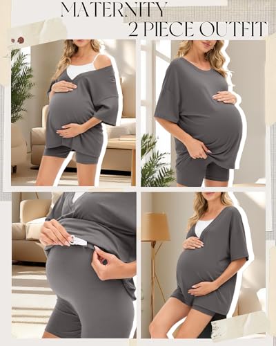 Women's 2 Piece Maternity Oversized Set - color: Gray, size: Medium
