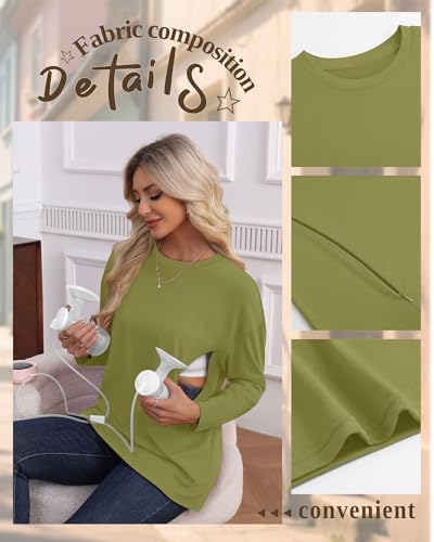3 Pack Nursing Breastfeeding Tops - color: Ginger, Grass Green, Light Apricot, size: X-Large