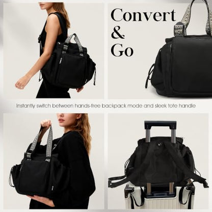 Everyday Bag Tote for Women, Spacious Diaper Bag with 16 Pockets, Durable Travel Bag, Sleek Work Shoulder Bag - color: Midnight Black