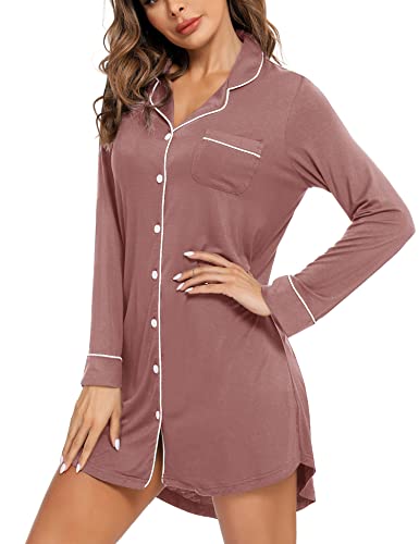 Anjue Long Sleeve Button Down Pajama Nightgowns for Women - color: 101lotus, size: Medium