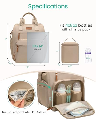 Qualyphant Extra Large Breast Pump Bag & Insulated Cooler, Dual-Deck Design - color: Khaki