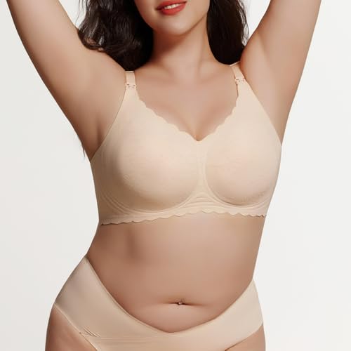 Seamless Maternity Nursing Bra -Adjustable Wide Straps & 3D Lift, Breathable Fabric for Nursing Sleep Bra - color: Nude, size: XX-Large