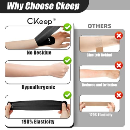 CKeep Kinesiology Tape, Elastic Precut Strips 4 Rolls, Black - color: Black, size: 4 Rolls