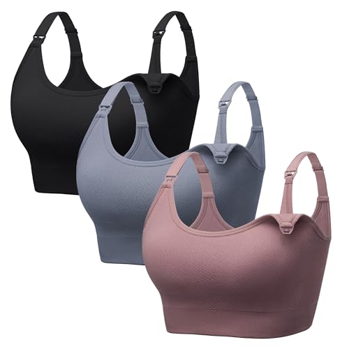 Angelhood Wireless Nursing Bras for Breastfeeding,Maternity Sport Bralettes - color: Black,blue Grey,lotus Pink, size: Large