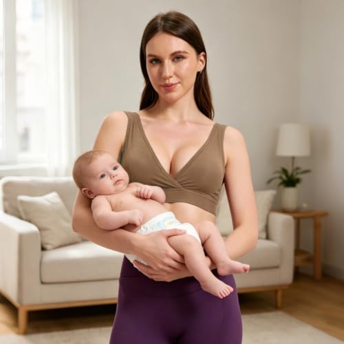netdraw Padded Bamboo Viscose Nursing Sleep Bra - color: Brown, size: Large