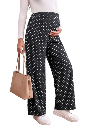BLENCOT Women's Maternity Flowy Pants Polka Dot Pregnancy Trousers - color: Black, size: Medium