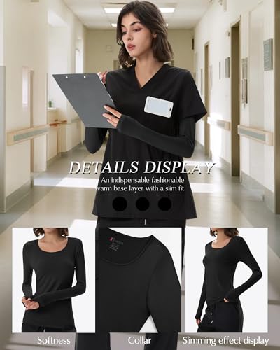 Neer 3 Pack Womens Underscrubs Long Sleeve Shirts for Nurse - color: Black, size: X-Small