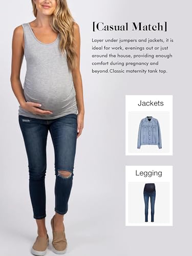 Ecavus 3 Pack Maternity Tank Tops Side Ruched Pregnancy Shirts for Women - color: Black/Grey/Blue, size: Medium