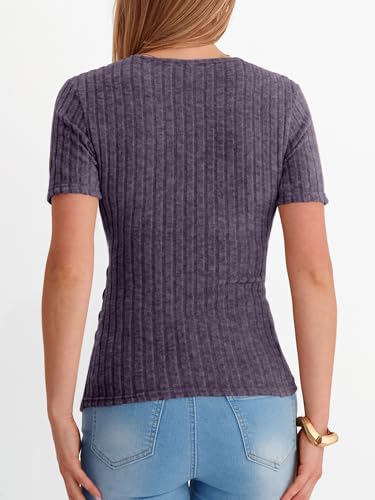 ANRABESS Women Short Sleeve V Neck Shirts - color: Purple, size: Medium