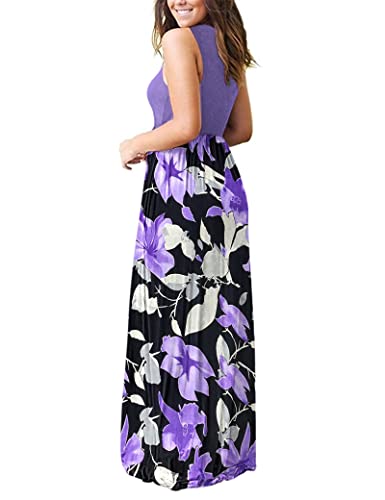 MOLERANI Women's Summer Maxi Long Casual Dresses with Pockets - color: 02 Violet Purple Flower, size: 3X-Large