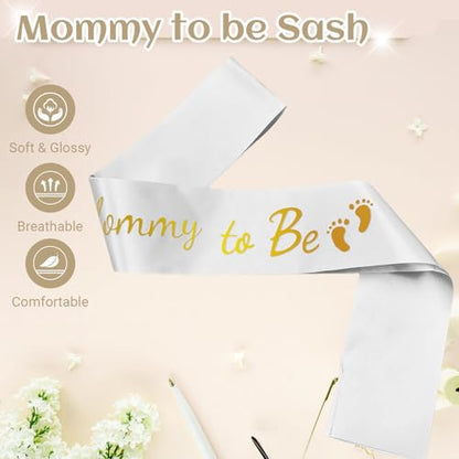 Mommy to Be Sash, White Sash Baby Shower Sashes - color: White