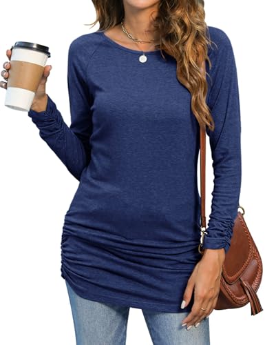 Sherosa Womens Basic Casual Long Sleeve Slim Fit T Shirt Dress Tunic Top - color: A Navy Blue, size: X-Large