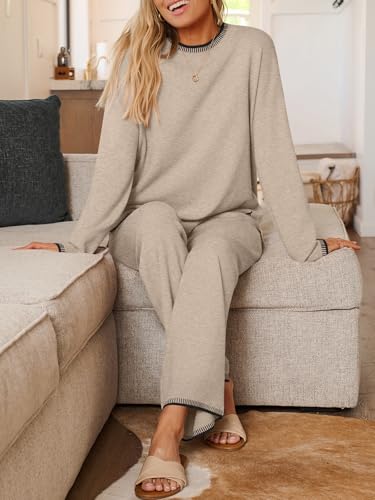 LILLUSORY Lounge Sets Womens 2 Piece Matching 2026 Fall Knit Sweater Set - color: Lighttan, size: X-Large