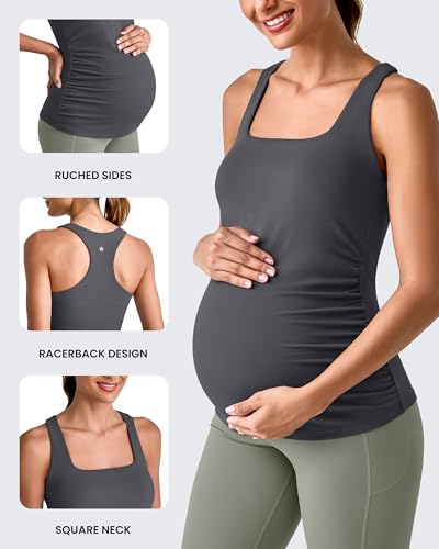 G4Free BareFeel Maternity Tank Tops with Removable Pads Pregnancy Clothes - color: Dark Gray, size: Medium