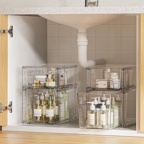 Vtopmart Clear Stackable Storage Drawers, 6 Pack Medium Organizer Set - style: 3 Medium+3 Small