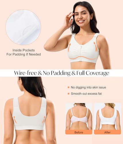 CYDREAM Zip Front Closure Wireless Bras for Women Post Surgery Compression - color: White, size: X-Large