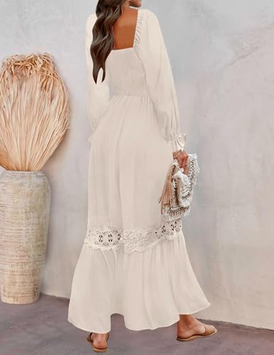 ZESICA Women's 2026 Boho Long Sleeve Fall Maxi Dress - color: Apricot, size: Medium