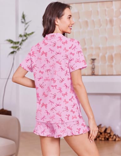 Ekouaer Women's Pajamas Sets Button Down Pjs Short Sleeve Ruffle Sleepwear - color: Bow, size: XX-Large