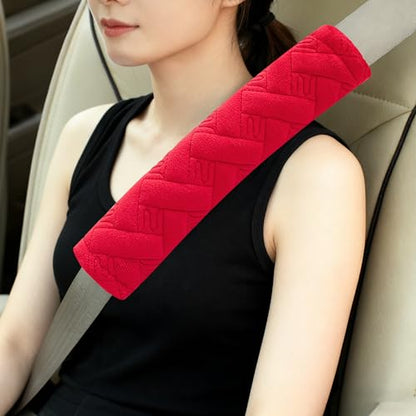 Amooca 2-Pack Braid Pattern Seat Belt Covers Shoulder Pads for Car & Bag - color: Red