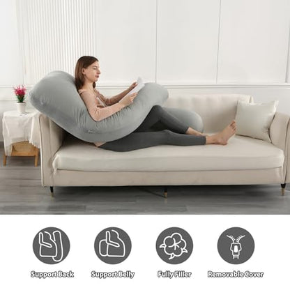 BATTOP Pregnancy Pillows for Sleeping- U Shaped Full Body Maternity Pillow, Pregnancy Pillow for Side Sleepers with Removable Cooling Cover, Supports Back, Hips, Belly & Legs (Cooling Grey) - color: Cooling Grey