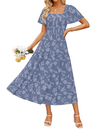 ZESICA Womens 2026 Summer Boho Wedding Guest Midi Dresses - color: Dustyblue, size: Small