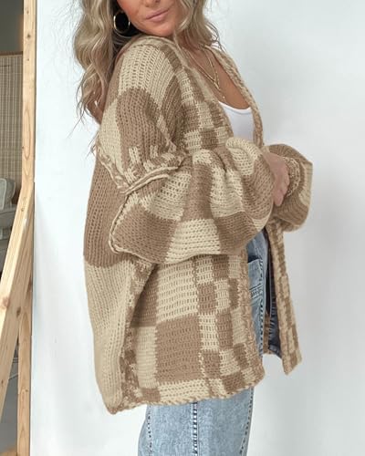 BTFBM Casual Cardigan Sweater for Women Fall 2026 Long Sleeve Sweaters - color: Khaki, size: Medium