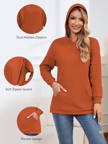 Ecavus Womens Nursing Sweatshirts for Breastfeeding Hidden Zipper Hoodie - color: Bronze, size: Small