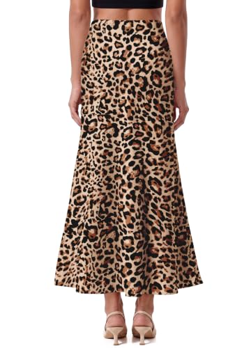 OFEEFAN Stain Skirts for Women Elegant High Waist Cocktail Party Midi Skirt - color: Leopard, size: Medium