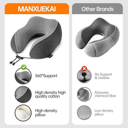 Travel Neck Pillow for Sleeping,100% Pure Memory Foam, Soft Head Support - color: Dark Grey