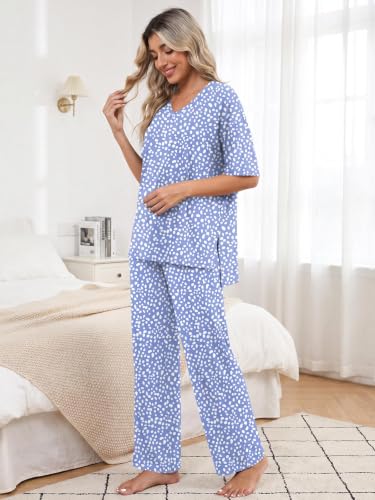 Aodemo Lounge Sets for Women 2 Piece Pjs Fall Pajamas Postpartum Outfits - color: Spotted Blue, size: 4X-Large