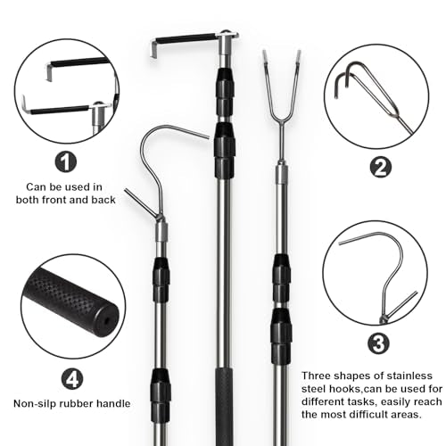 Truck Cargo Grabber Retriever Tool Telescoping Pole 6.3 Ft - Black