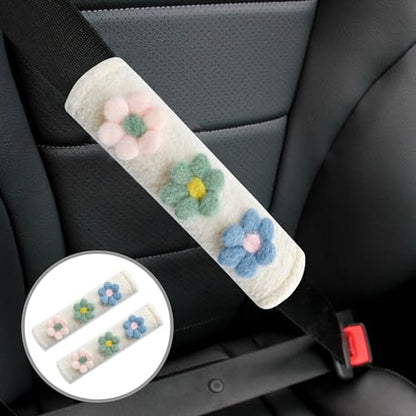 Amooca 2-Pack Braid Pattern Seat Belt Covers Shoulder Pads for Car & Bag - color: Blue Green Pink Flower