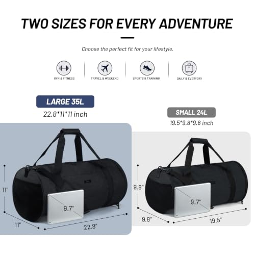 MIER Medium Gym Duffle Bag with Shoe Compartment & Wet Pocket, 35L, Black - color: black, size: 35L