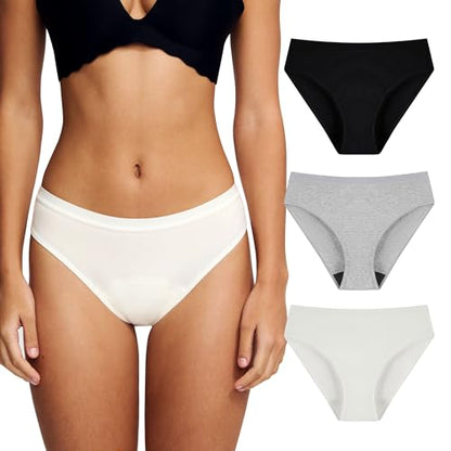 Battewa Leak Proof Underwear for Women Bikini Incontinence Panties 3C,S - color: Black-white-gray, size: Small
