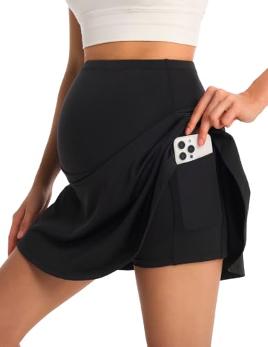 Maternity Flowy Athletic Skirt Built-in Shorts with Pockets - size: Small