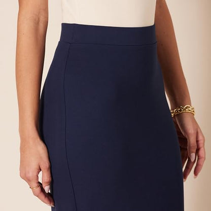 Amazon Essentials Women's Ponte Pull-On Fitted Pencil Skirt, Business Casual, Everyday Wear - color: Navy, size: Medium