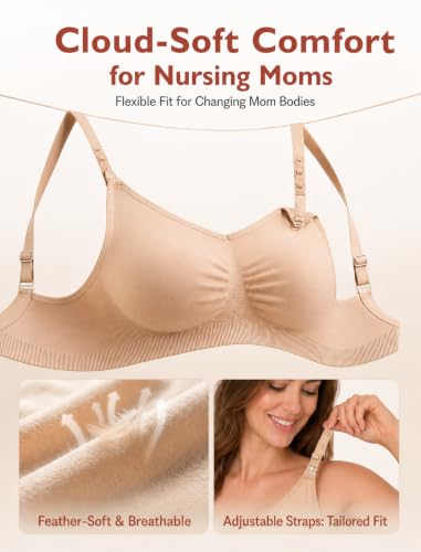 HOFISH 3PACK Full Bust Seamless Nursing Maternity Bras Bralette S-XXL with Extra Bra Extenders & Clips - color: 1 Black/2 Beige, size: Medium