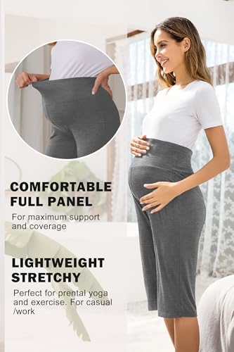 Ekouaer 2 Pack Maternity Capris Pregnancy Cropprd Pants Summer Shorts - color: Black/Dark Grey, size: Small