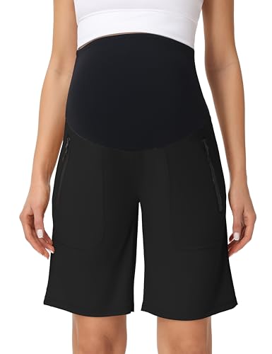 Women's Maternity Bermuda Cargo Shorts - color: Black, size: Medium