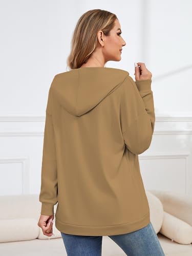 Ecavus Womens Nursing Sweatshirts for Breastfeeding Hidden Zipper Hoodie - color: Light Coffee, size: Small
