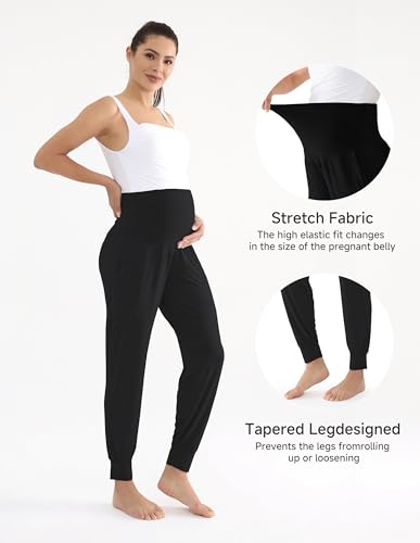 Viscose for Bamboo Maternity Loose Lounge Jogger Pants - color: Black, size: X-Large