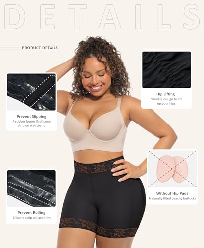 FeelinGirl Butt Lifter Panties Shapewear Tummy Control Body Shaper Shorts - color: Black, size: Medium