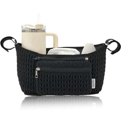 Stroller Organizer - Stylish Quilting Nylon, Universal Fit, Detachable Bag, Adjustable Multi-Storage for Baby Stroller and Pet Stroller（Black-A - color: Black