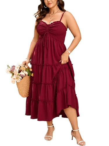 SHESTARR Plus Size Spaghetti Strap Summer Maxi Dress - color: Red, size: 4X-Large Plus