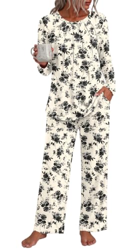 Addtoo Womens Fall Pajama Sets 2026 2 Piece Long Sleeve Soft Loungewear - color: Black Rose, size: Small