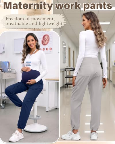 Locoowai 3 Pack Women's Maternity Jogger Scrub Pants with Pocket - color: Black, Light Gray, Navy Blue, size: Medium