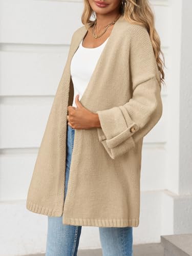 Saodimallsu Womens Oversized Long Cardigan Sweaters Casual Fall Trendy Coat - color: Khaki, size: Medium